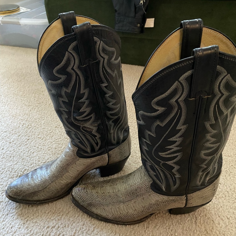 Justin Gray and Black Python skin Cowboy Boots